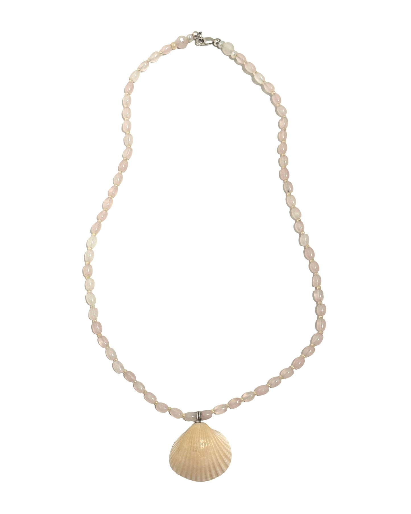 The Mermaid's Heart - Rose Quartz Gemstone Necklace w/ Sea Shell Pendant
