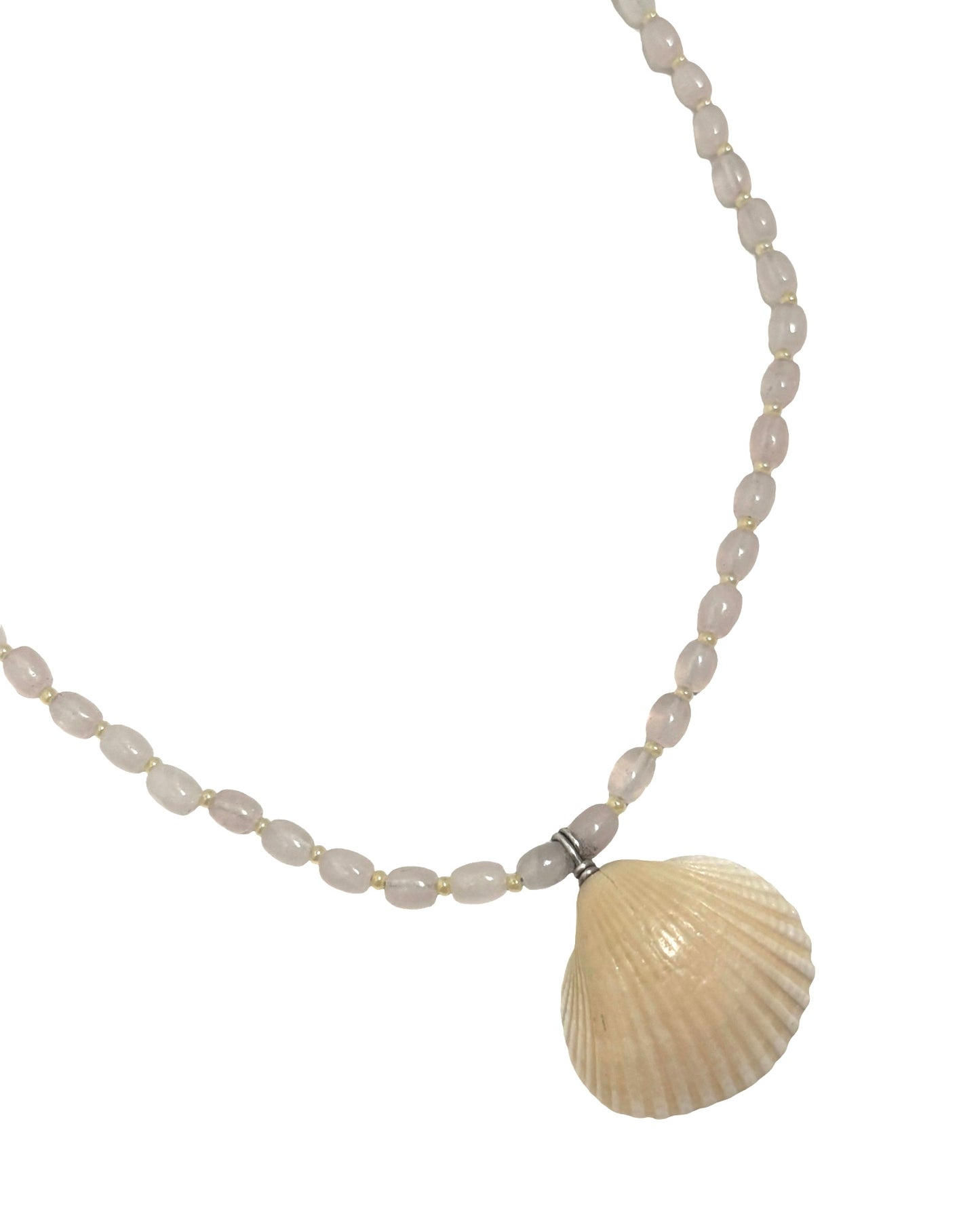 The Mermaid's Heart - Rose Quartz Gemstone Necklace w/ Sea Shell Pendant
