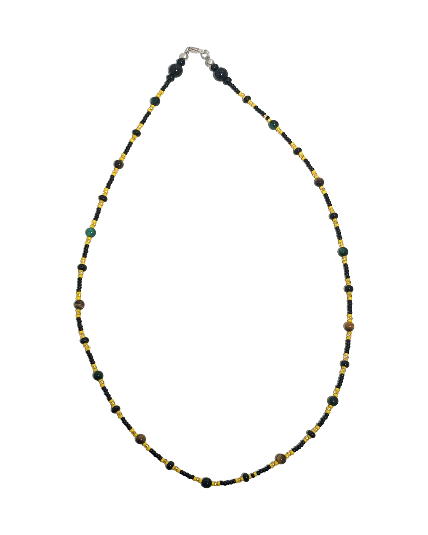 Tiger's Pulse - Tiger's Eye Gemstone Necklace w/ Glass Beads