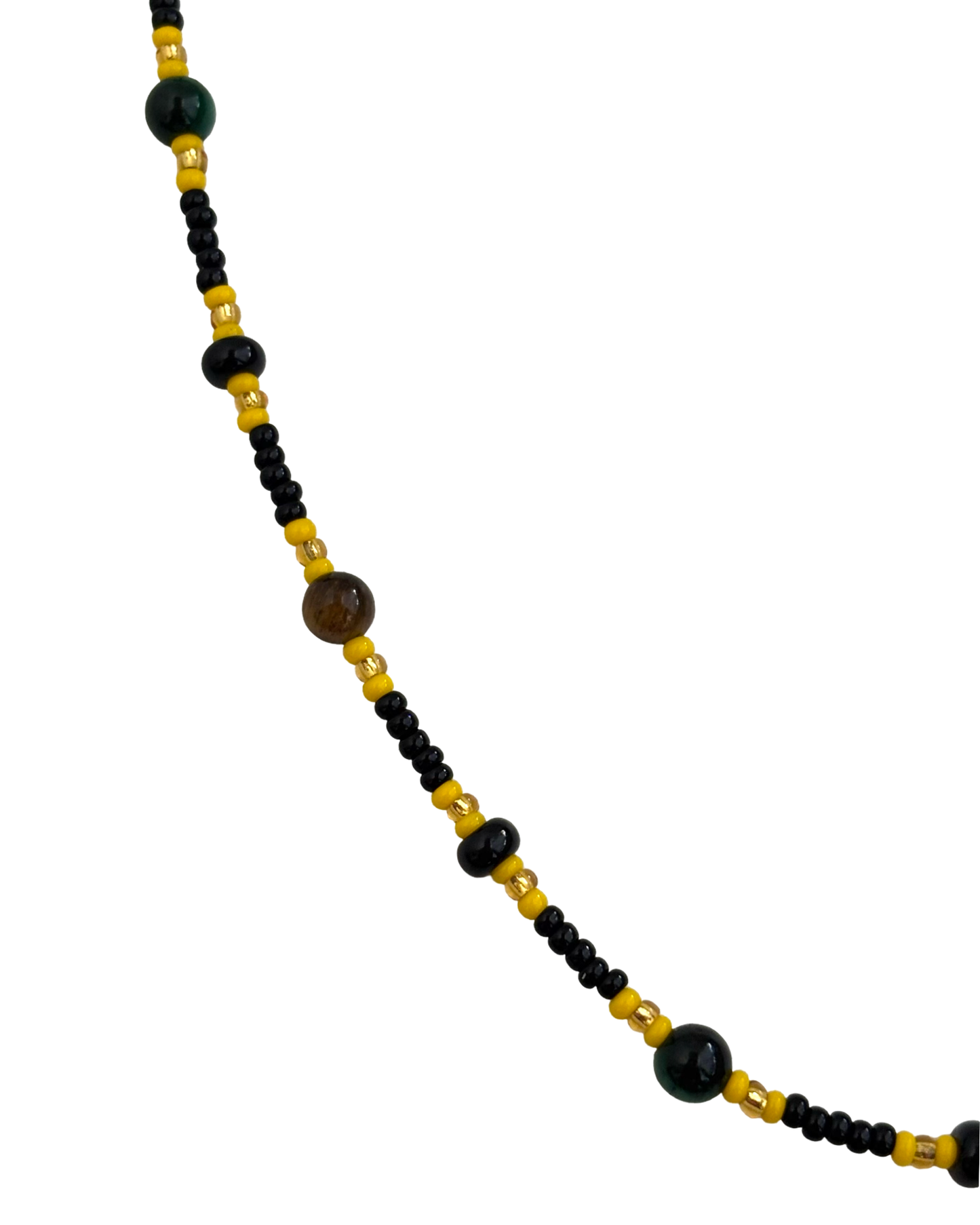 Tiger's Pulse - Tiger's Eye Gemstone Necklace w/ Glass Beads