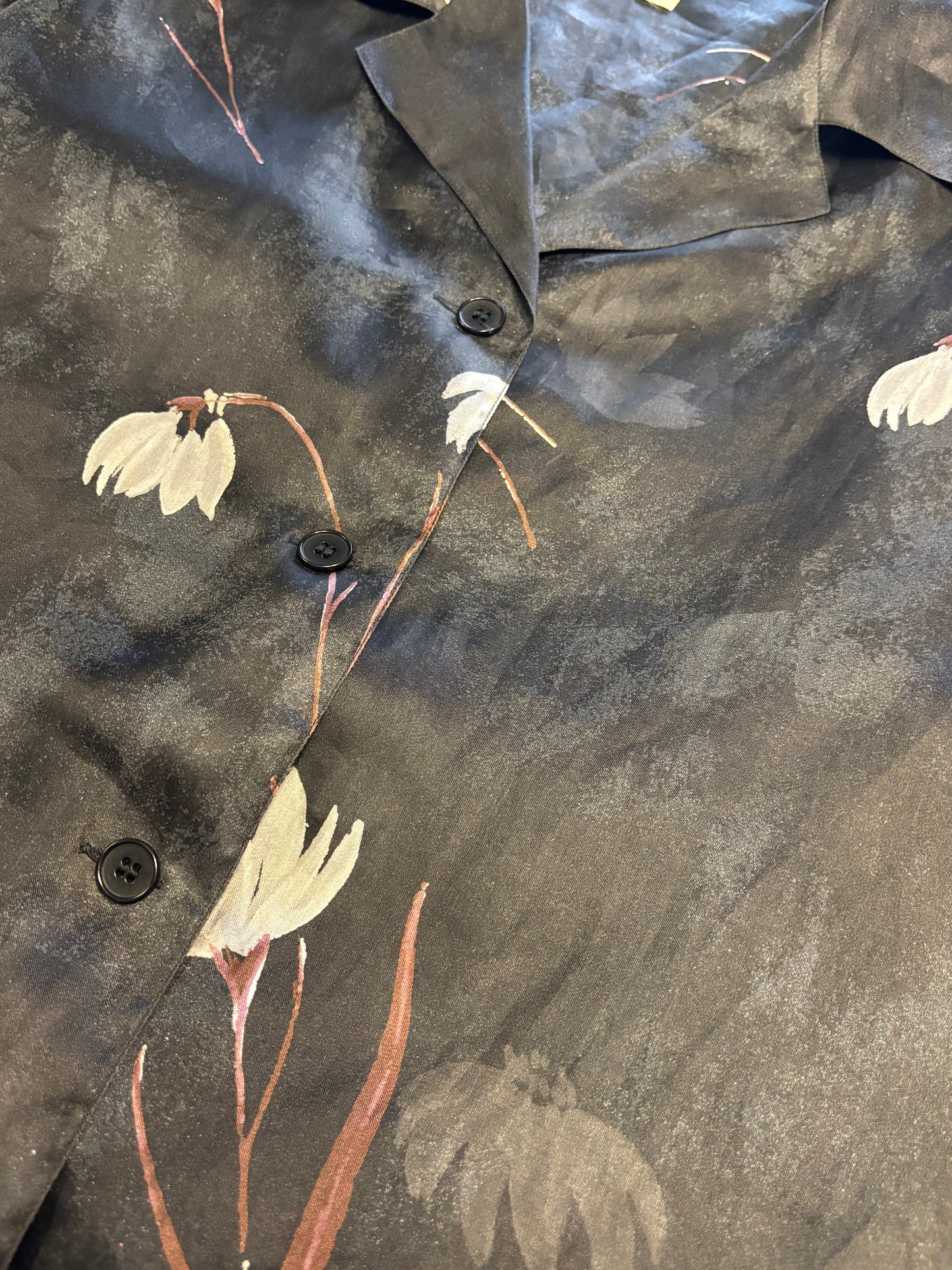 Rare Vintage Giorgio Armani Black Floral Sheer Silk Blouse Size M