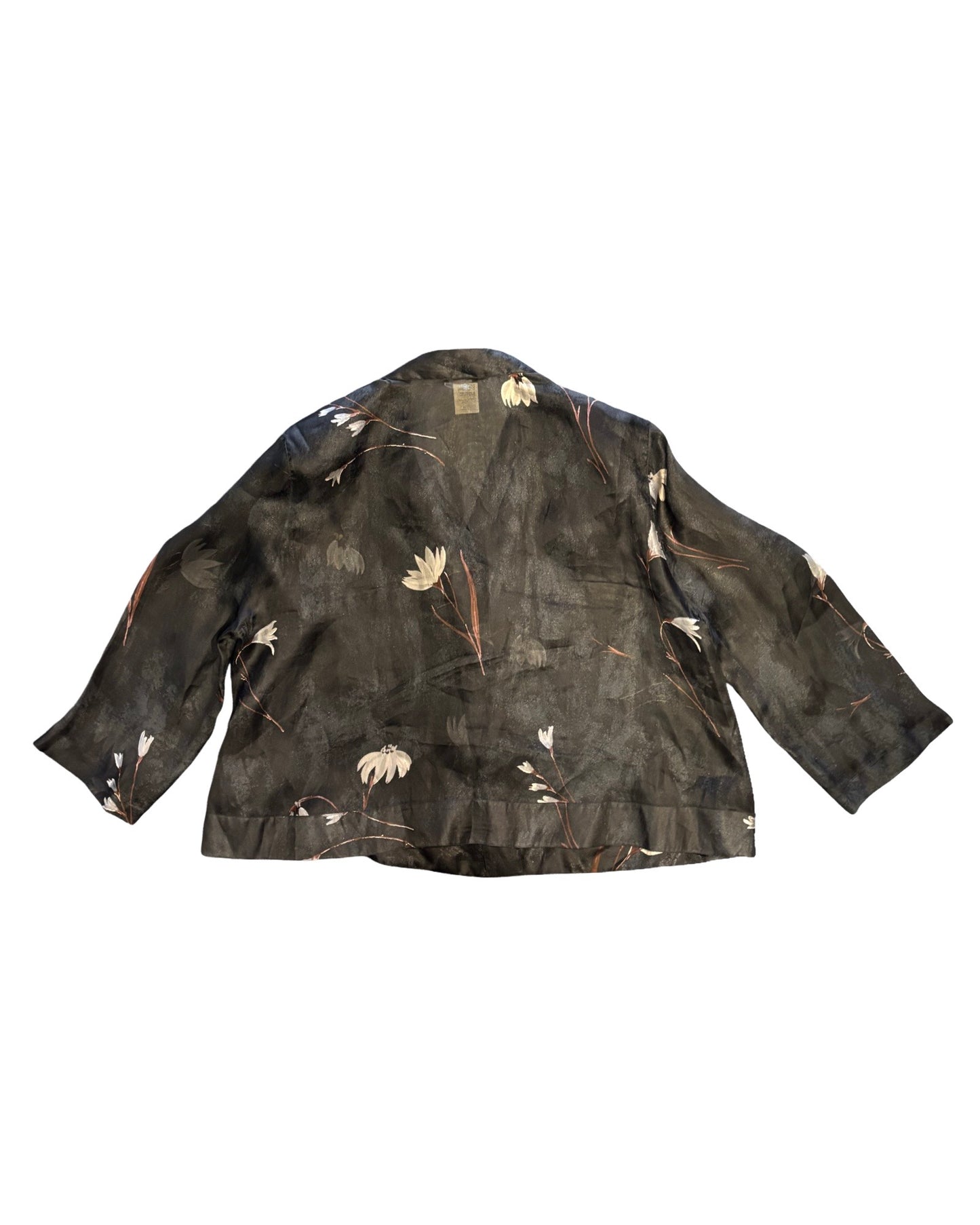 Rare Vintage Giorgio Armani Black Floral Sheer Silk Blouse Size M