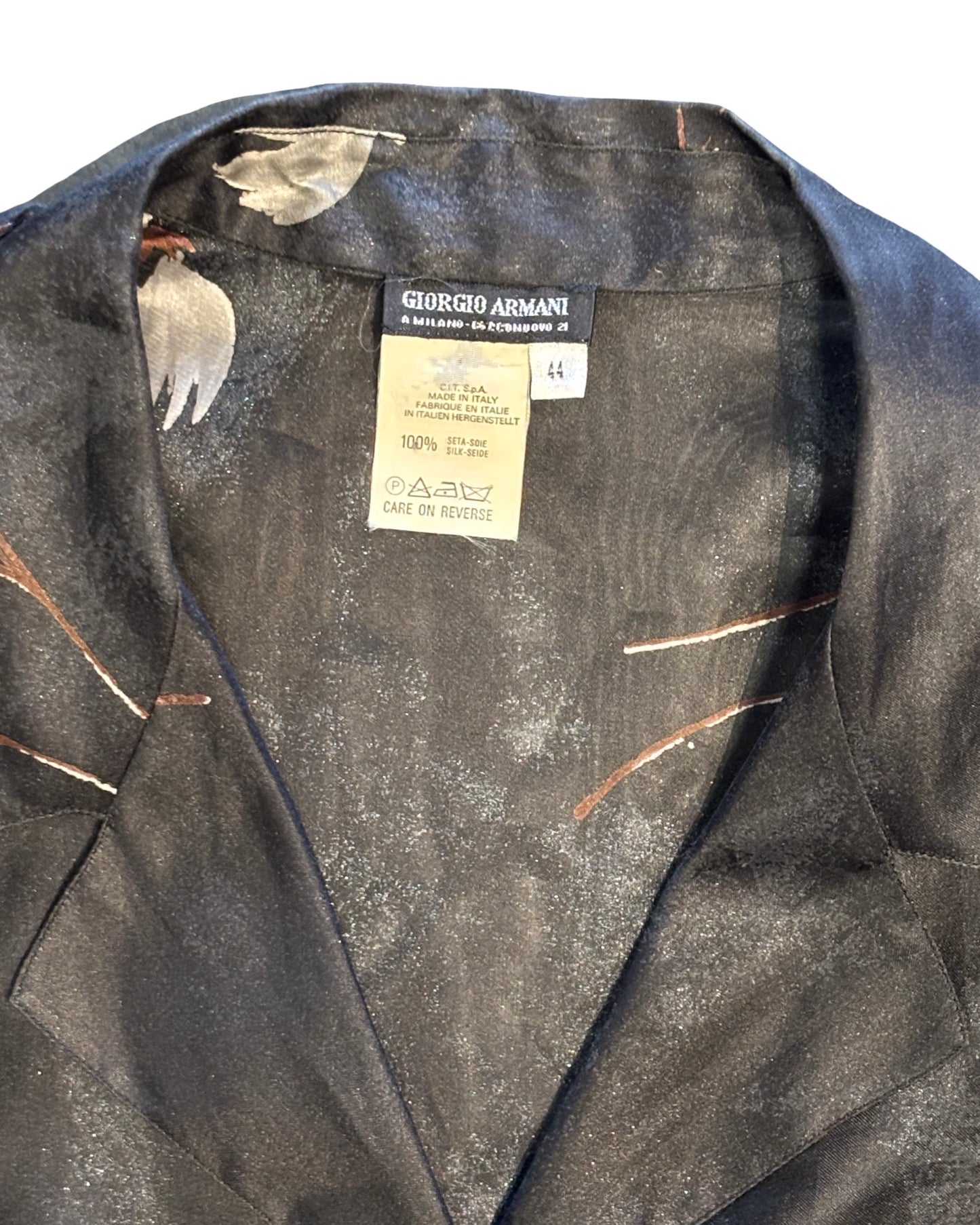 Rare Vintage Giorgio Armani Black Floral Sheer Silk Blouse Size M
