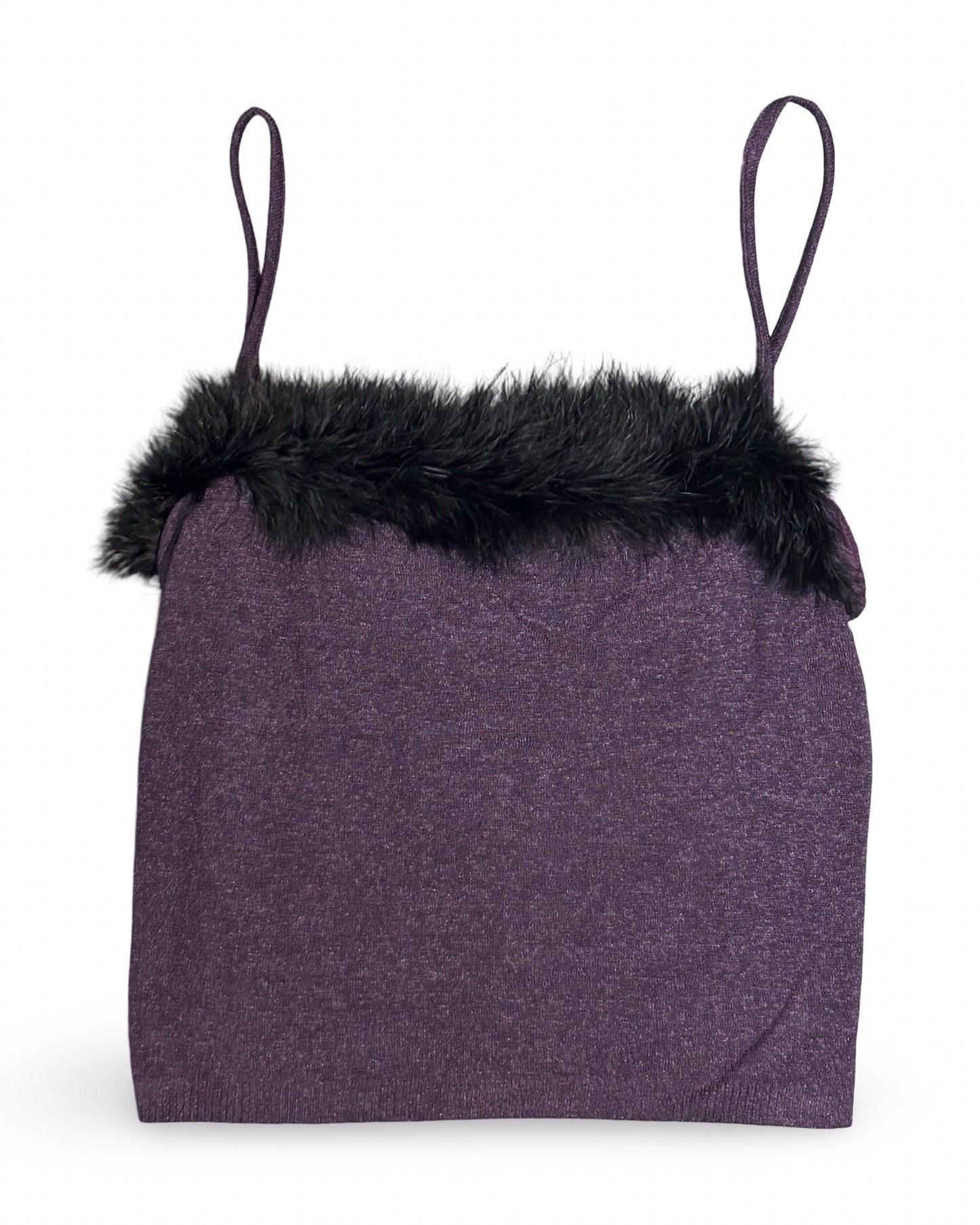 Vintage XOXO Black Feather Accent Tank Purple Stretch Fabric Size L