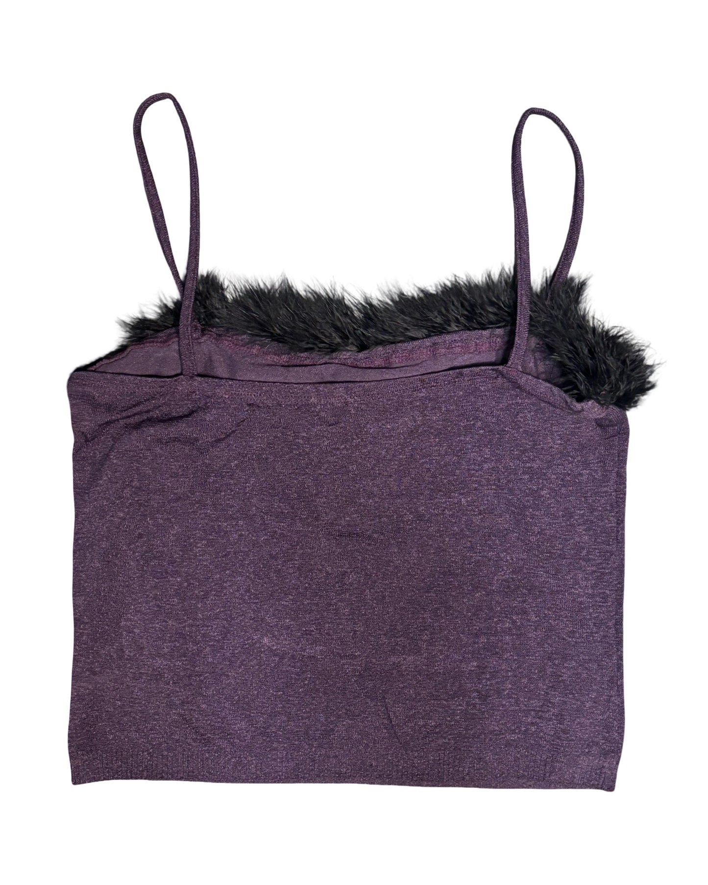 Vintage XOXO Black Feather Accent Tank Purple Stretch Fabric Size L