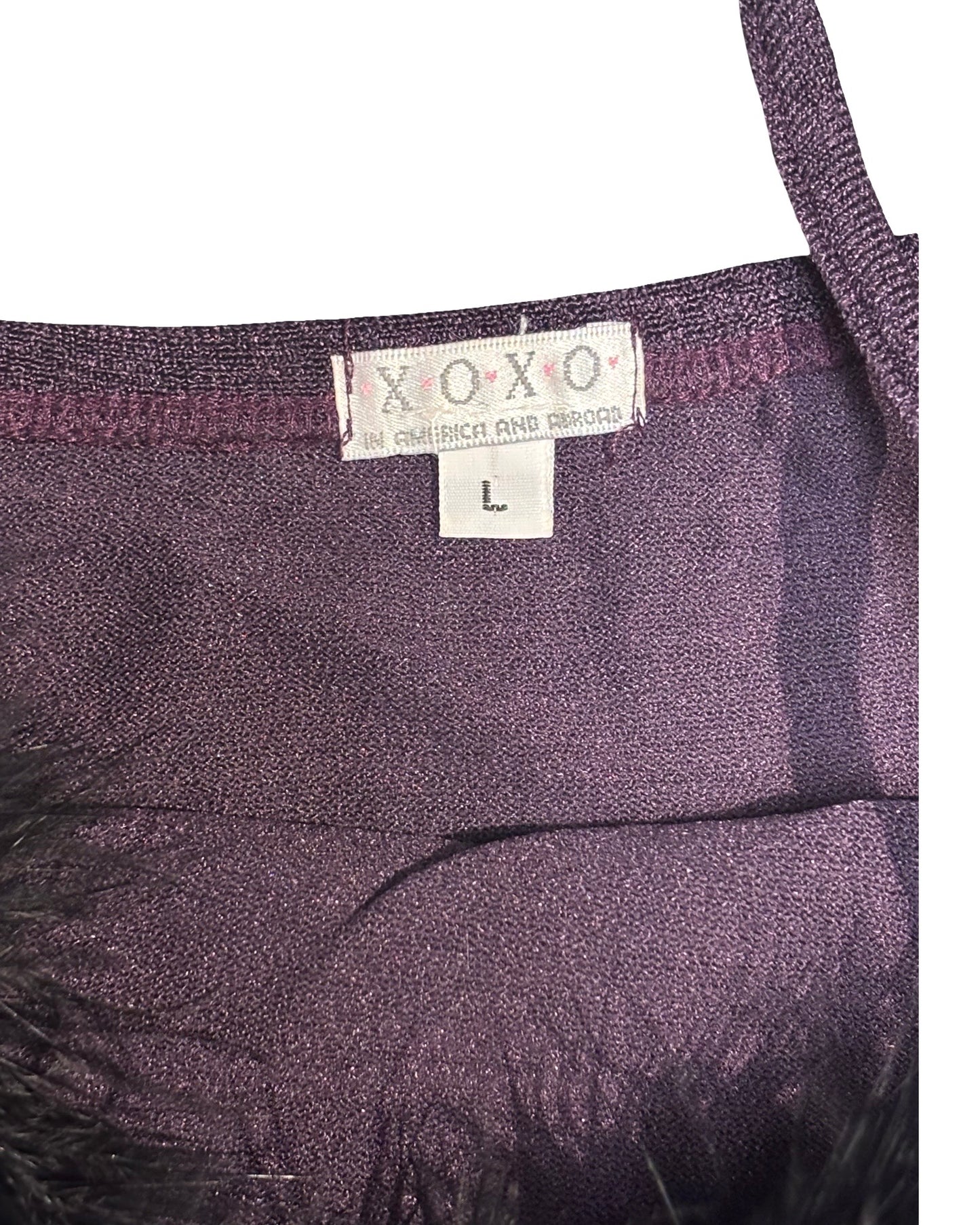 Vintage XOXO Black Feather Accent Tank Purple Stretch Fabric Size L