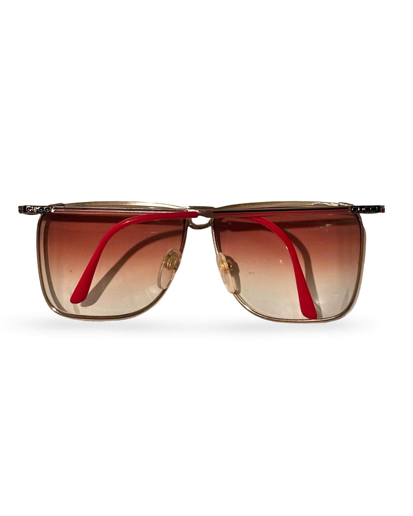 Vintage 1970s Gucci 2204 18A Gold Plated Designer Sunglasses with Stirrup Bridge Design