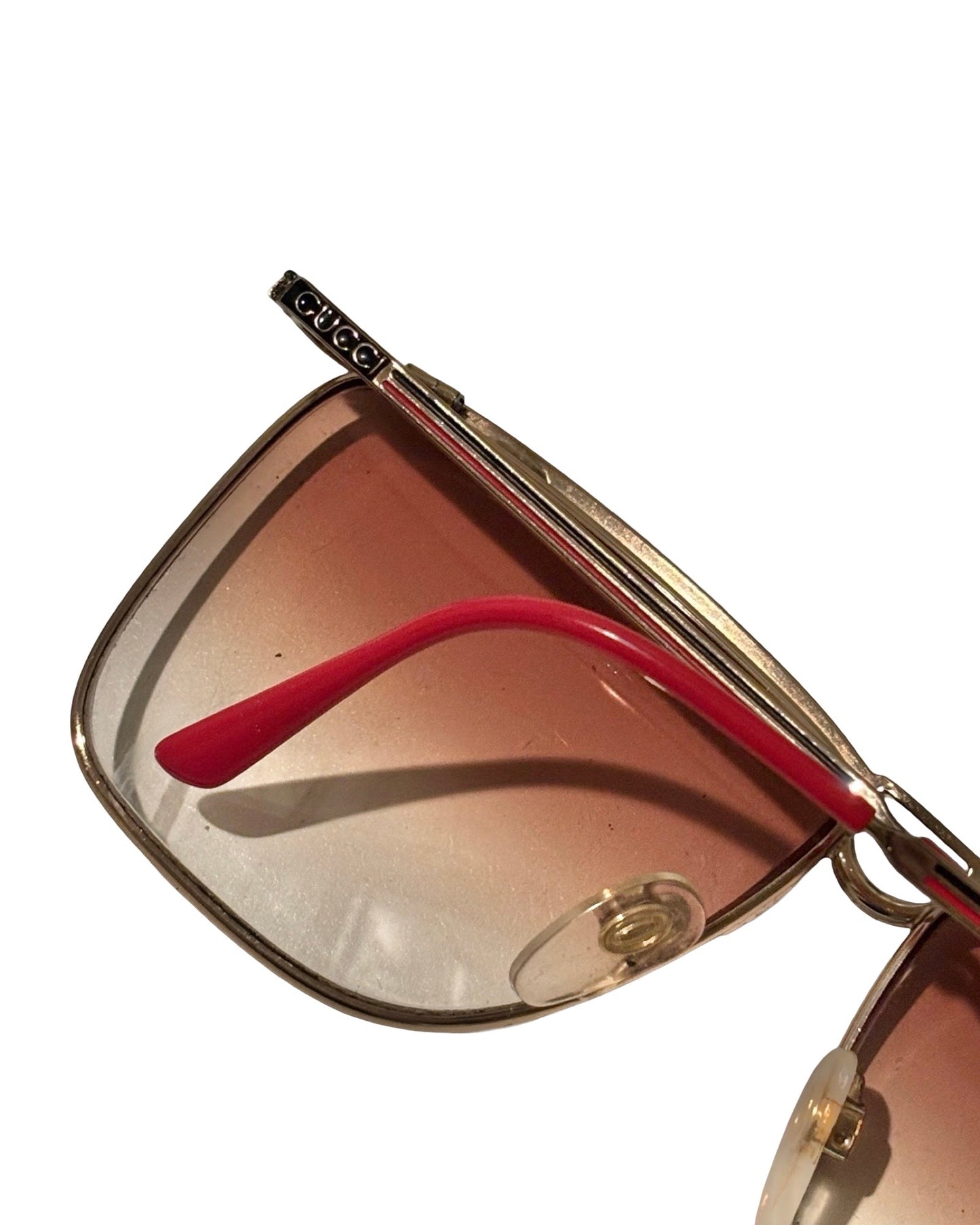 Vintage 1970s Gucci 2204 18A Gold Plated Designer Sunglasses with Stirrup Bridge Design