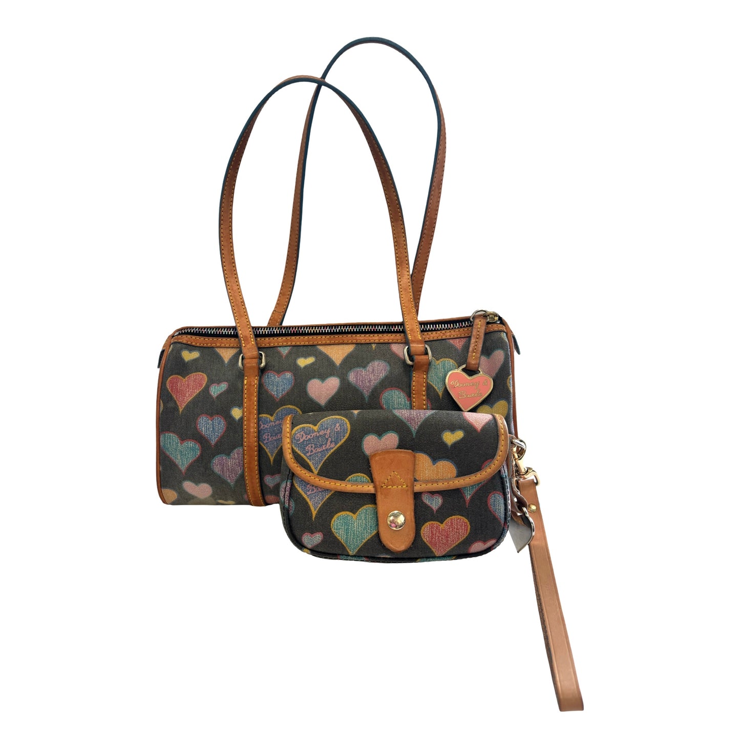 Vintage Y2K Dooney & Bourke Heart Barrel Bag w/ Matching Wristlet
