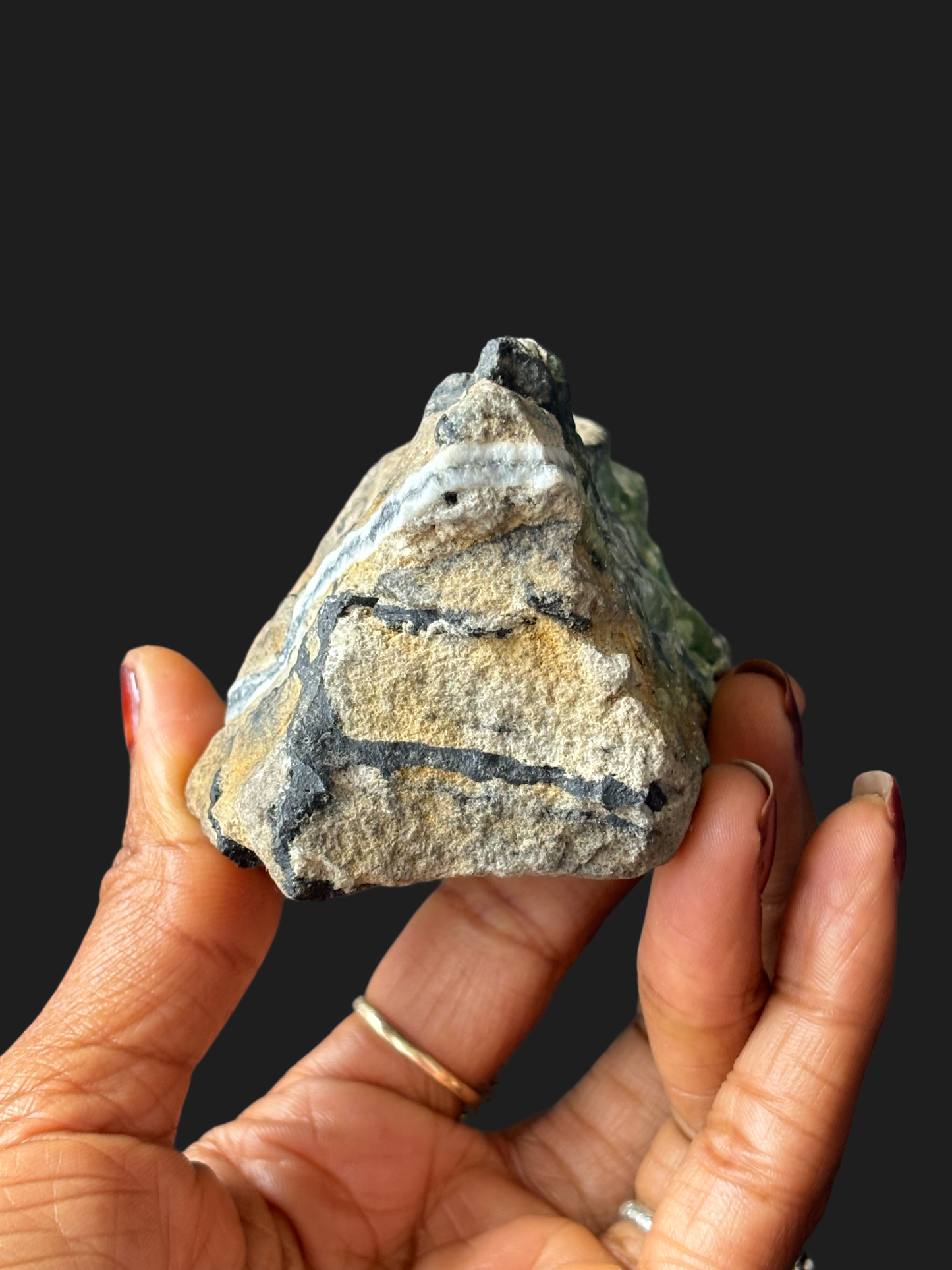 Unique Green Wavellite on Layered Chert & Novaculite Matrix with Quartz Vein – Mauldin Mountain, Arkansas