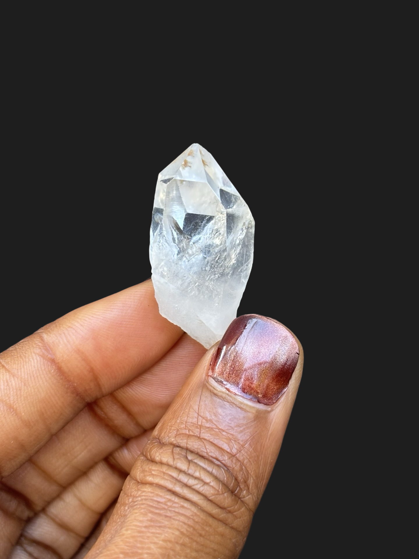 Stunning Clear Quartz Point with Water-Clear Tip, Opaque Base & Iron Accent – Ouachita Mountains, Arkansas