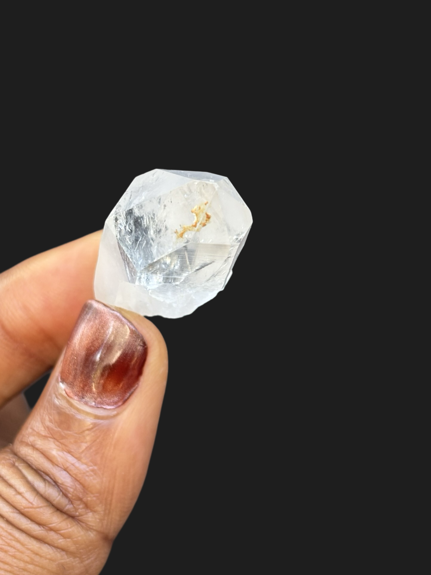 Stunning Clear Quartz Point with Water-Clear Tip, Opaque Base & Iron Accent – Ouachita Mountains, Arkansas