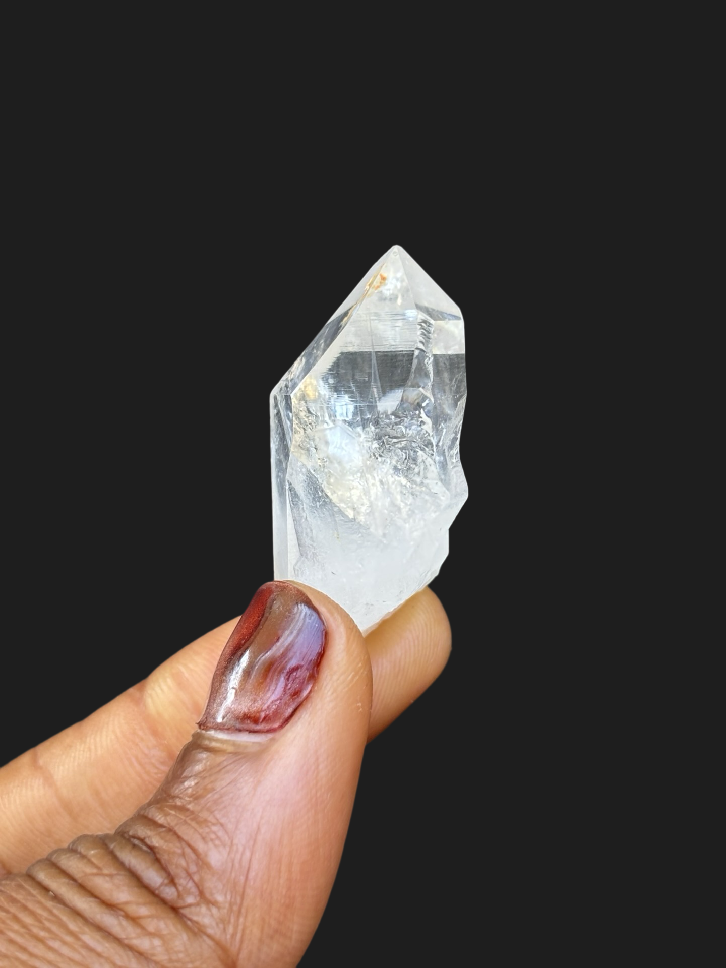 Stunning Clear Quartz Point with Water-Clear Tip, Opaque Base & Iron Accent – Ouachita Mountains, Arkansas