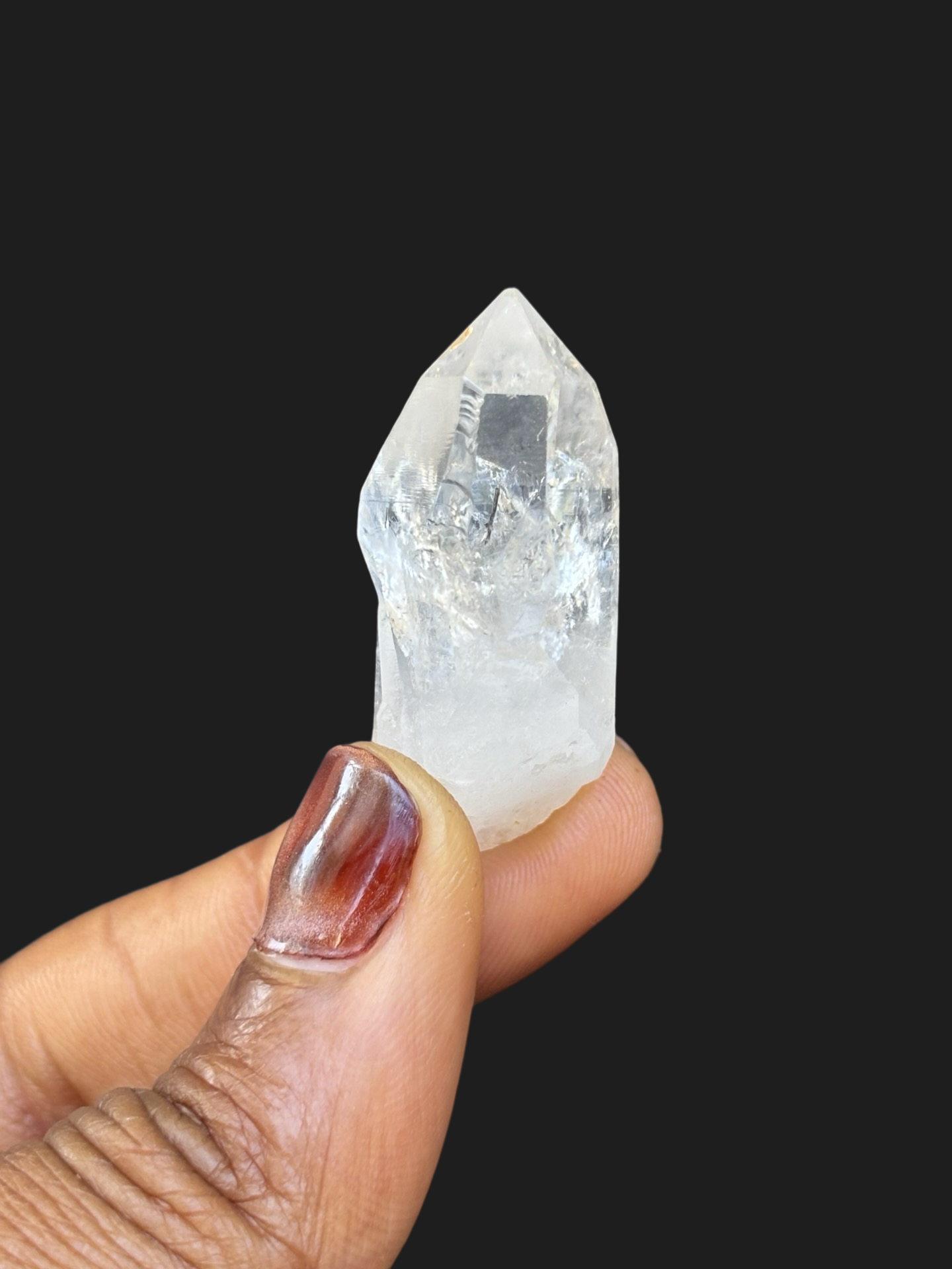 Stunning Clear Quartz Point with Water-Clear Tip, Opaque Base & Iron Accent – Ouachita Mountains, Arkansas