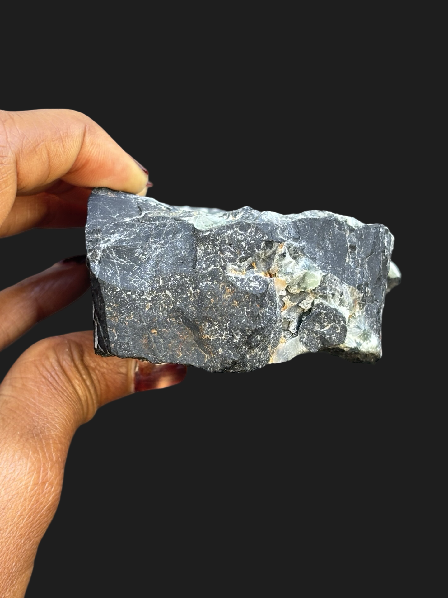 Stunning Wavellite Crystal Plate with Pale Green-Blue Cat’s Eye Formations on Dark Matrix – Mauldin Mountain, Arkansas