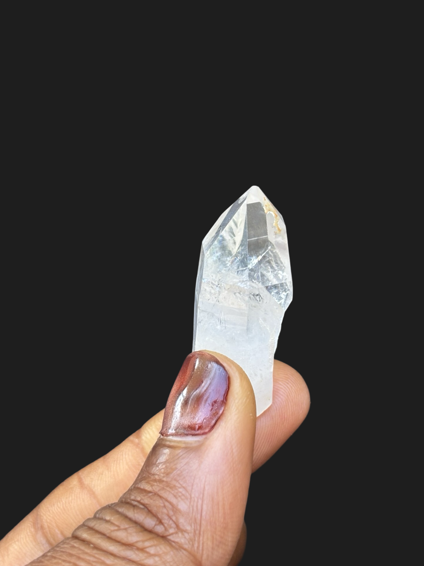 Stunning Clear Quartz Point with Water-Clear Tip, Opaque Base & Iron Accent – Ouachita Mountains, Arkansas