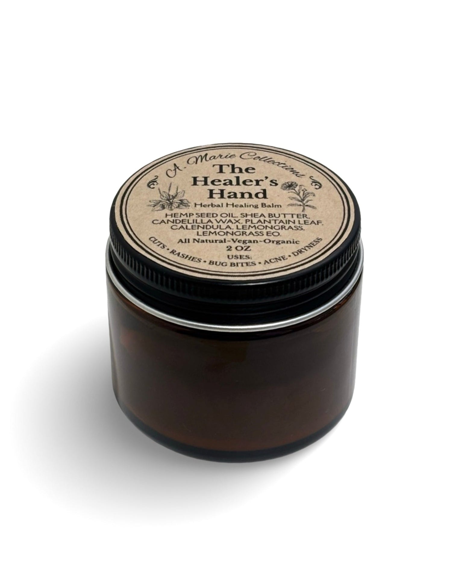 Jar of 'The Healer's Hand' balm on a white background