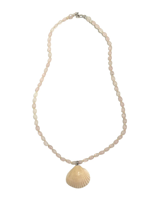 The Mermaid's Heart - Rose Quartz Gemstone Necklace w/ Sea Shell Pendant