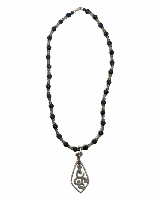 Written in Smoke - Obsidian, Lava Rock, & Smoky Quartz Gemstone Necklace w/ Antique Silpada Sterling Silver Pendant