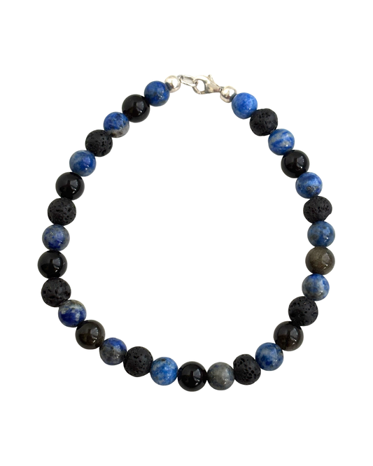 Soul Shield- Obsidian, Lava Rock, & Lapis Lazuli Gemstone Bracelet
