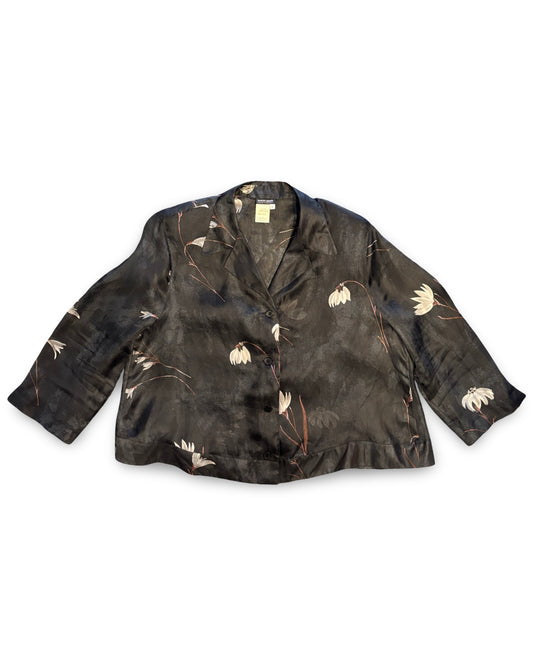 Rare Vintage Giorgio Armani Black Floral Sheer Silk Blouse Size M