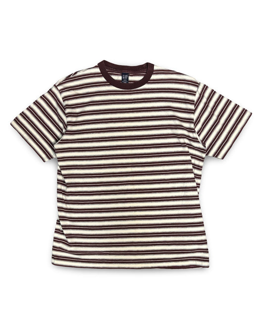 Vintage GAP Cotton Striped Short Sleeve T-Shirt Gray, Maroon, Brown, & White Size M