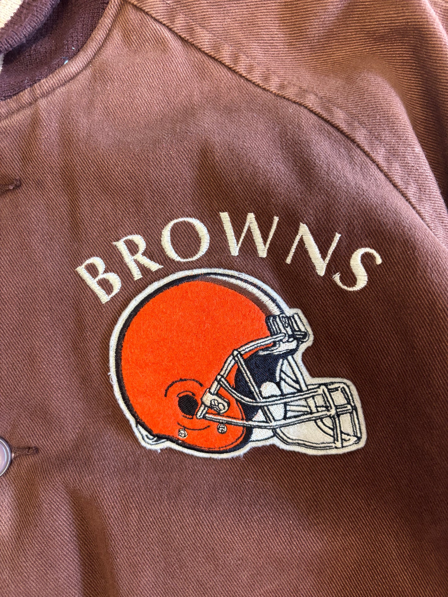 Rare Vintage 90's NFL Cleveland Browns Denim Embroidered Football Jacket Size L