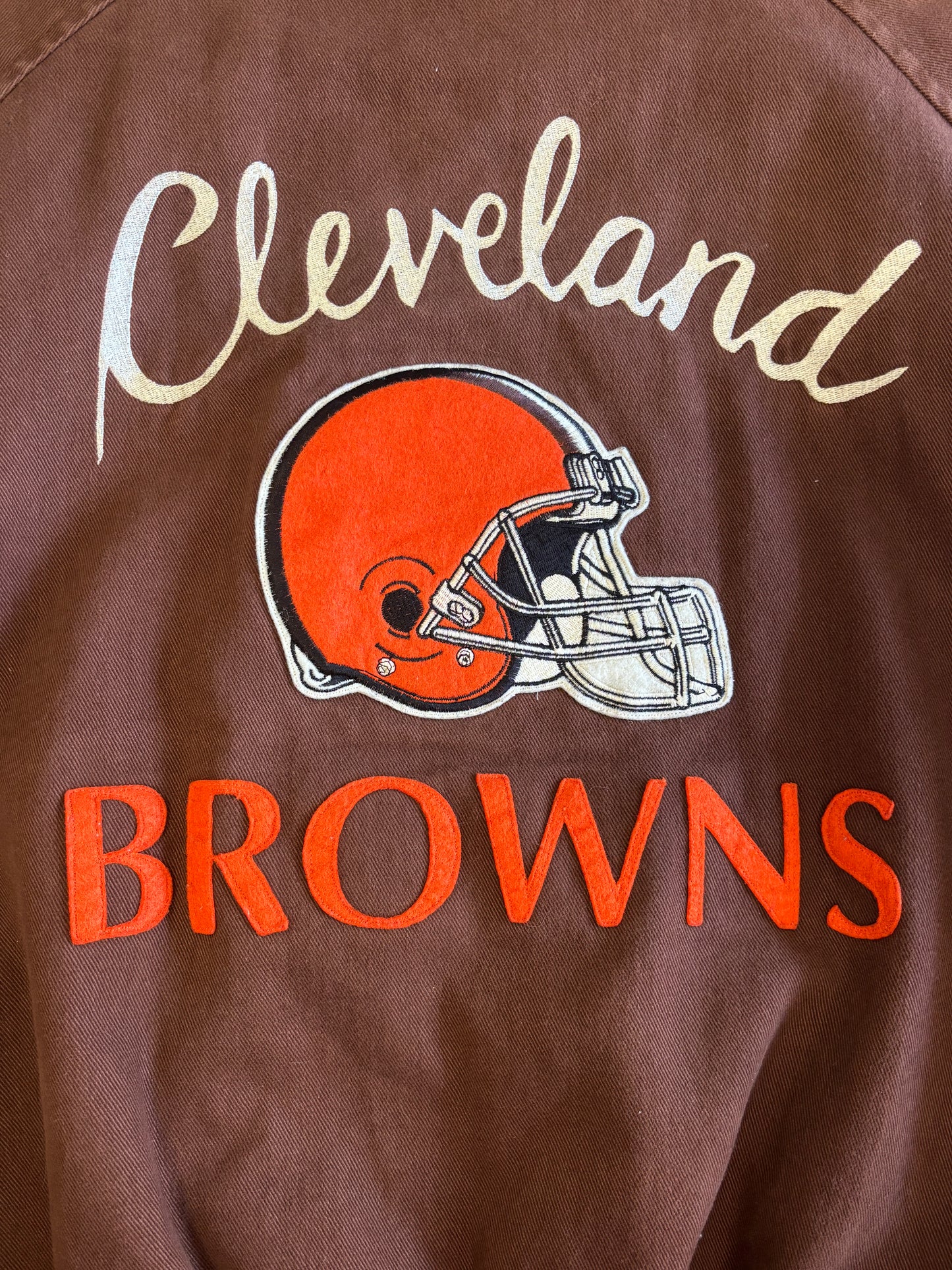 Rare Vintage 90's NFL Cleveland Browns Denim Embroidered Football Jacket Size L