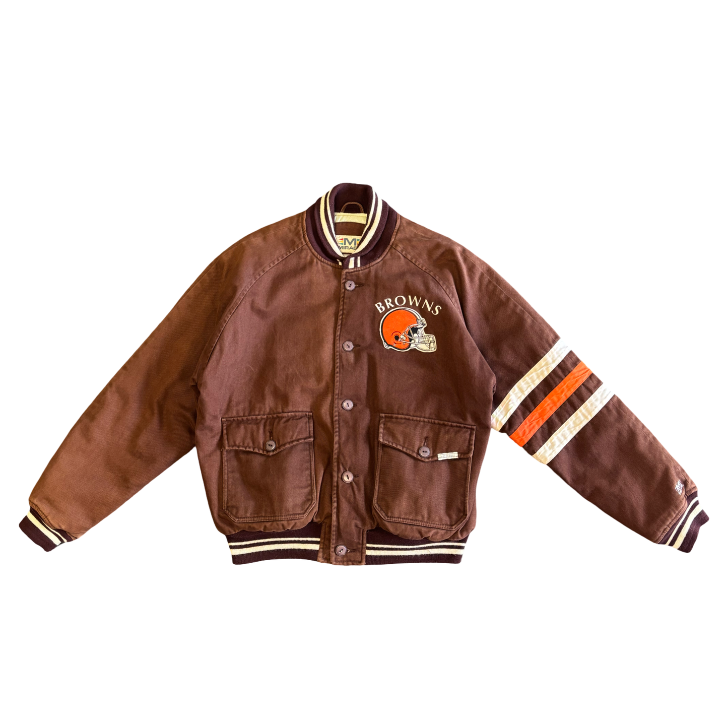 Brown jacket with Cleveland Browns logo on a white background