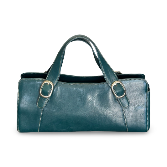 Vintage Y2K Nordstrom Dark Teal Leather Long Rectangular Purse