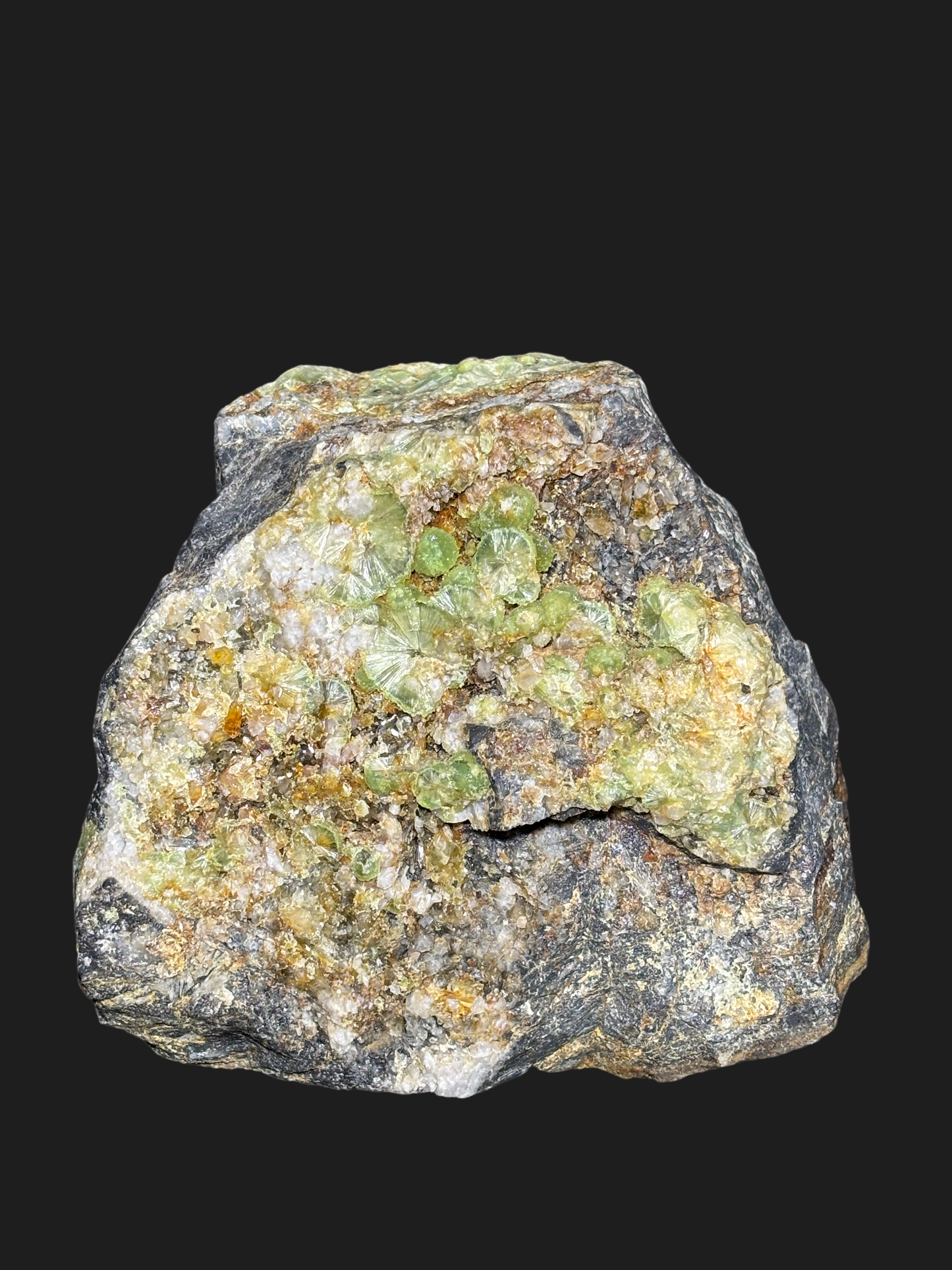 Super Rare Large Wavellite on Novaculite & Quartz Matrix with Clear Quartz Points and Iron Deposits – Mauldin Mountain, Arkansas