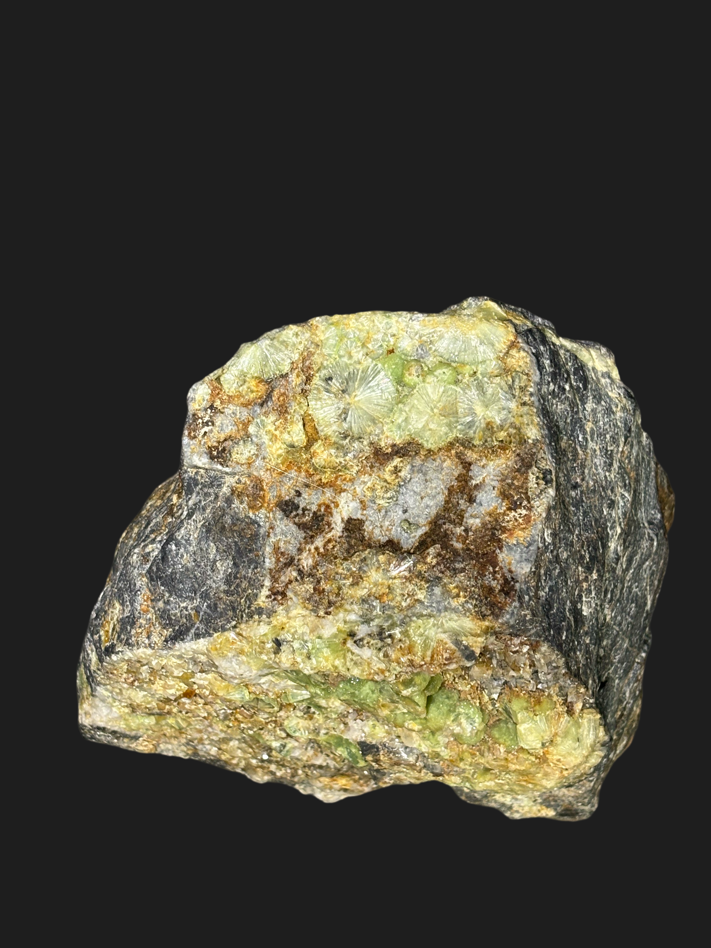 Super Rare Large Wavellite on Novaculite & Quartz Matrix with Clear Quartz Points and Iron Deposits – Mauldin Mountain, Arkansas