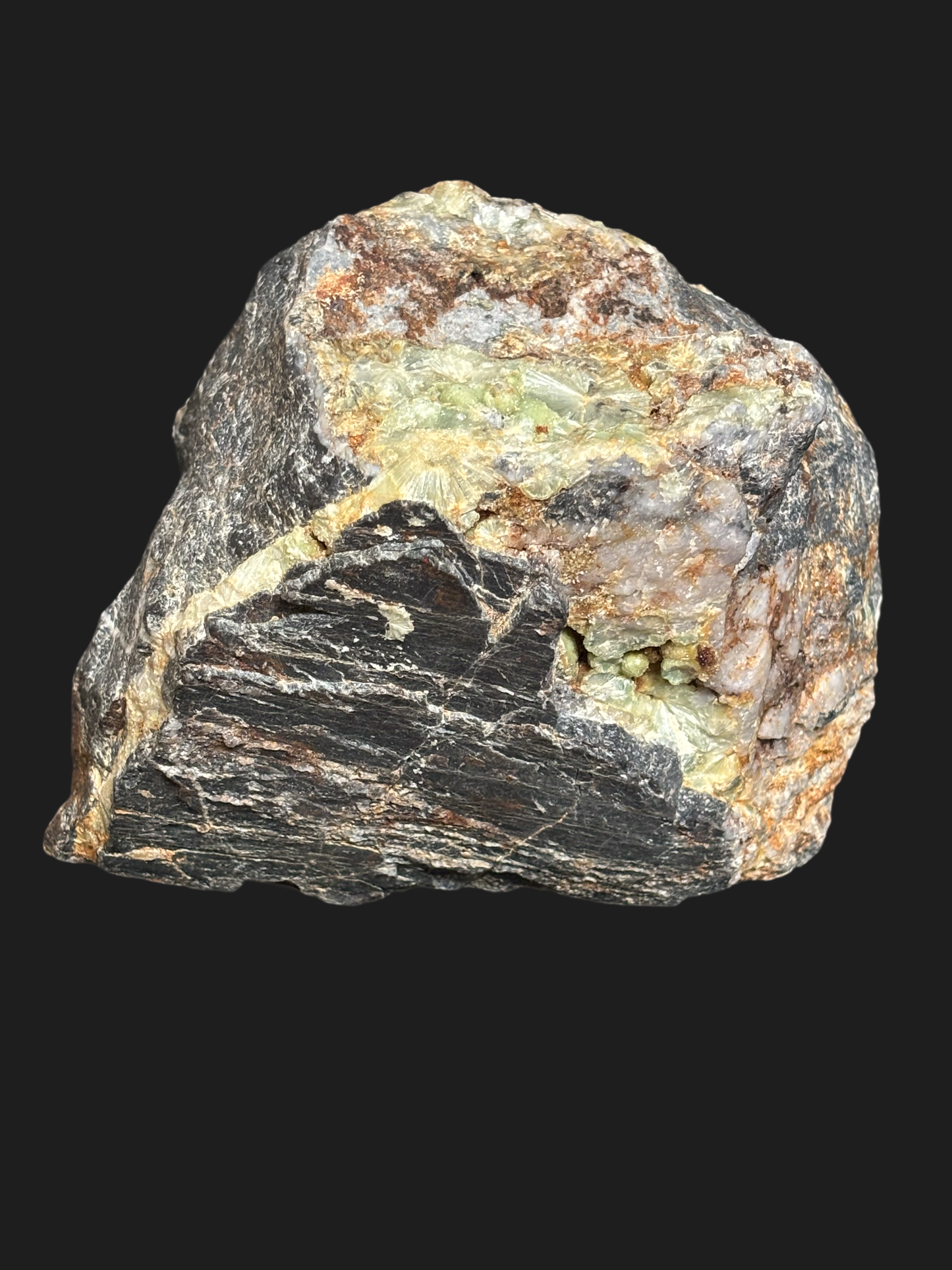 Super Rare Large Wavellite on Novaculite & Quartz Matrix with Clear Quartz Points and Iron Deposits – Mauldin Mountain, Arkansas