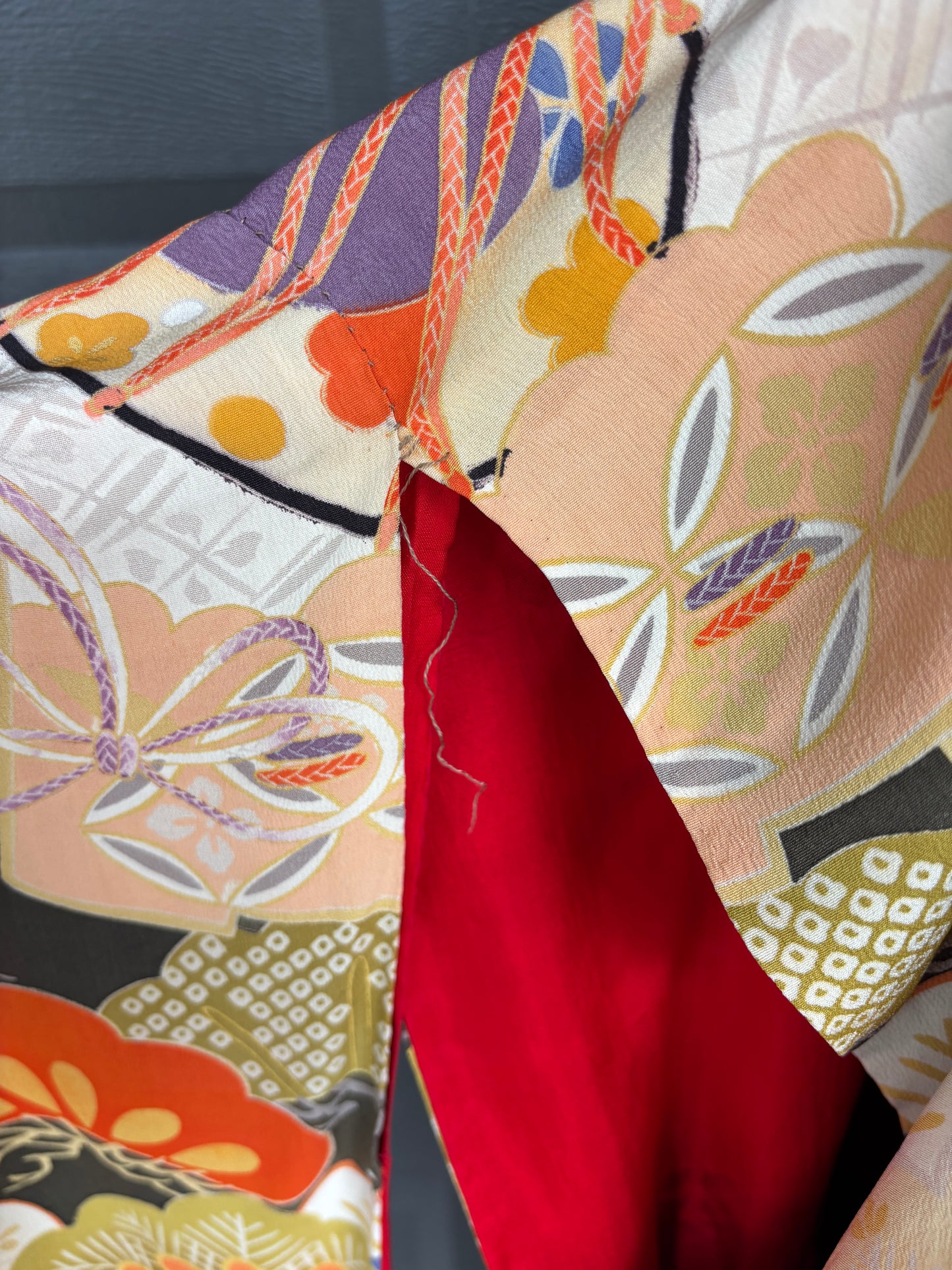 Antique Japanese Silk Uchikake (c. 1920s-1940s) – Ceremonial Formal Family Kimono w/ Mokko Crests, Pine & Fan Motif