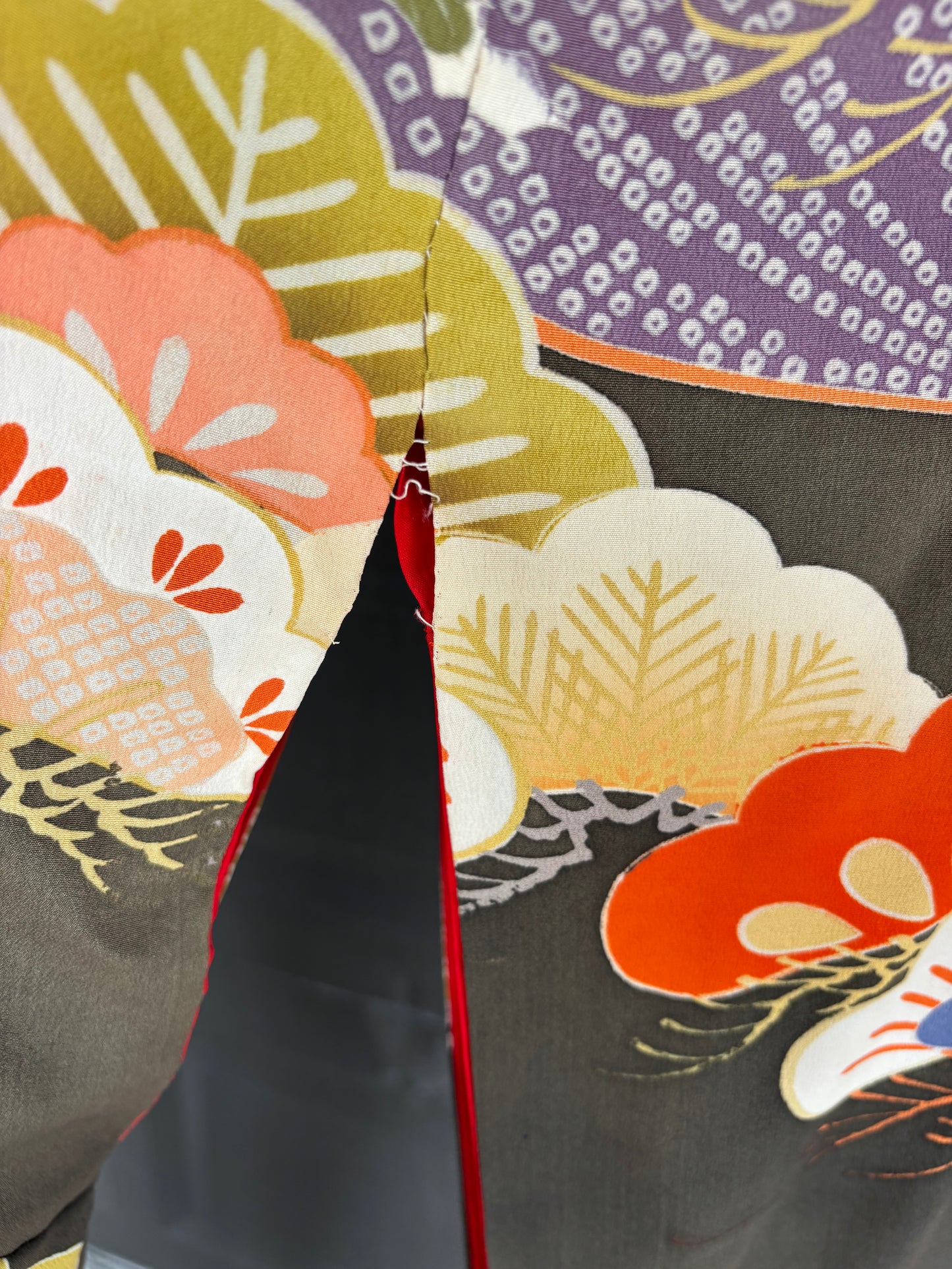 Antique Japanese Silk Uchikake (c. 1920s-1940s) – Ceremonial Formal Family Kimono w/ Mokko Crests, Pine & Fan Motif