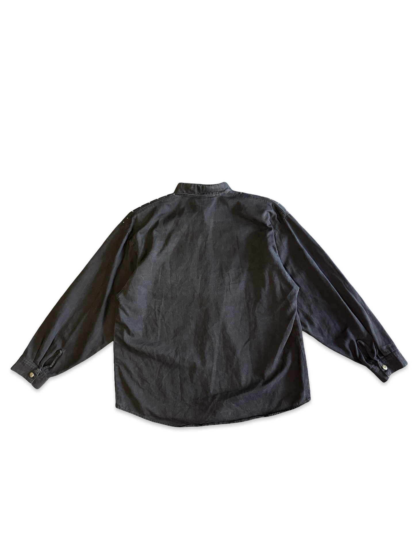 Vintage Rhinestone Bedazzled Holiday Embellished Black Denim Button-Up Top Size M