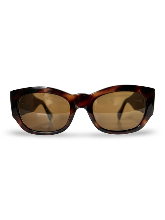Vintage 1990s Gianni Versace 413/H Tortoise Shell Sunglasses w/ Medusa Emblem & Rhinestones