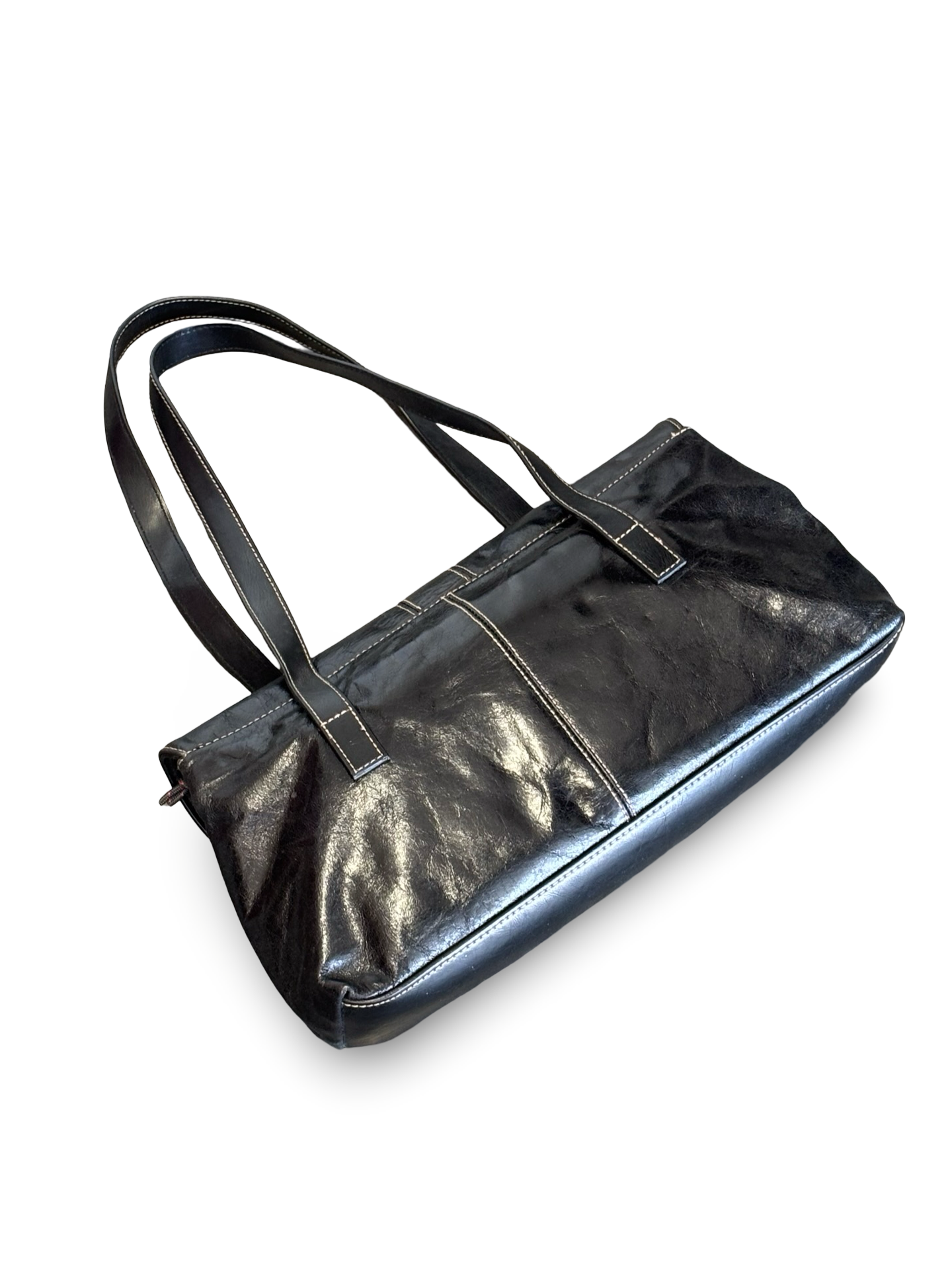 Vintage Y2K Black Leather Hillard & Hanson Shoulder Bag Purse w/ Front Buckle