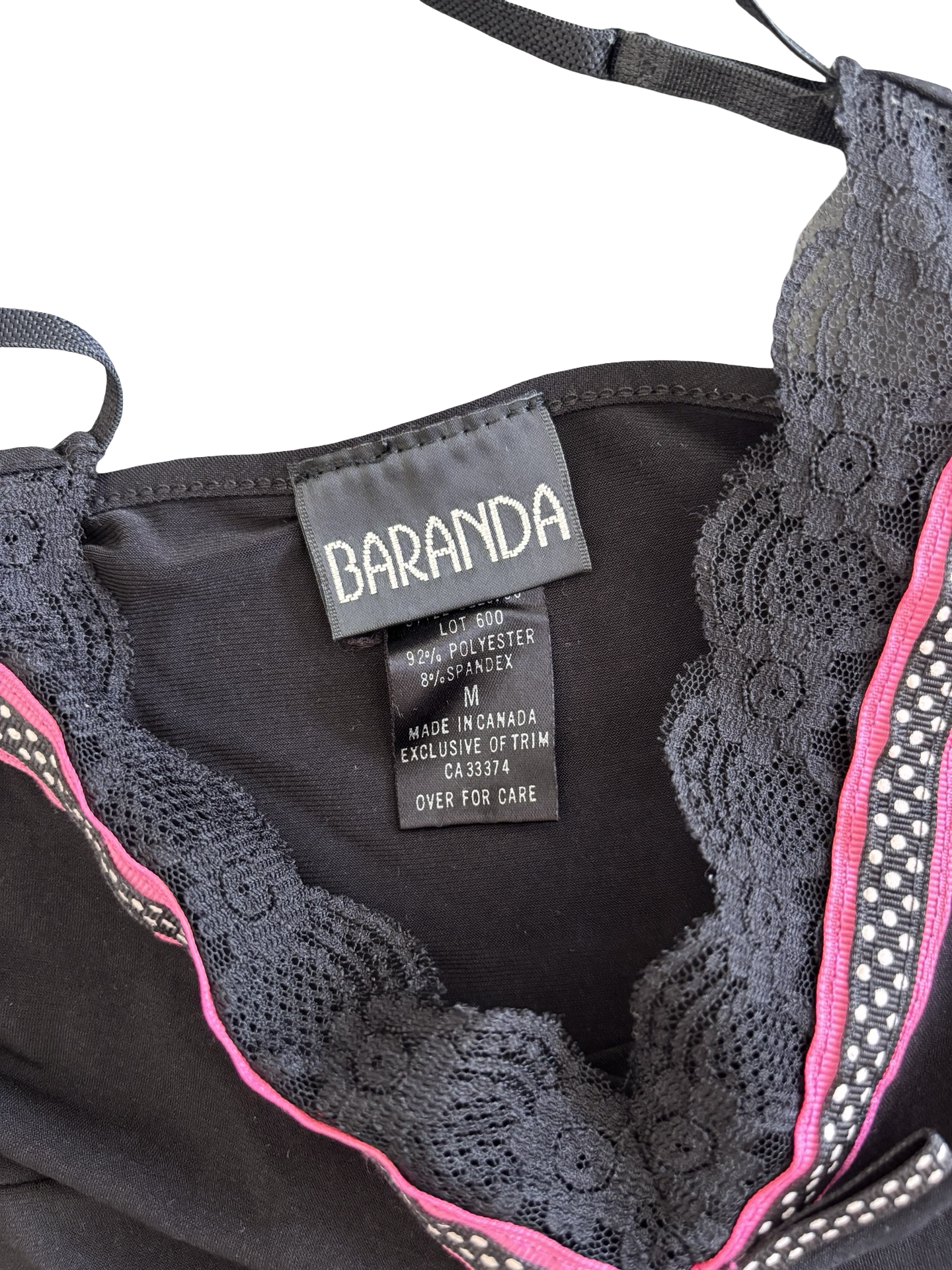 Vintage Black Tank Top w/ Lace & Poka Dot Ribbon Trim Size M