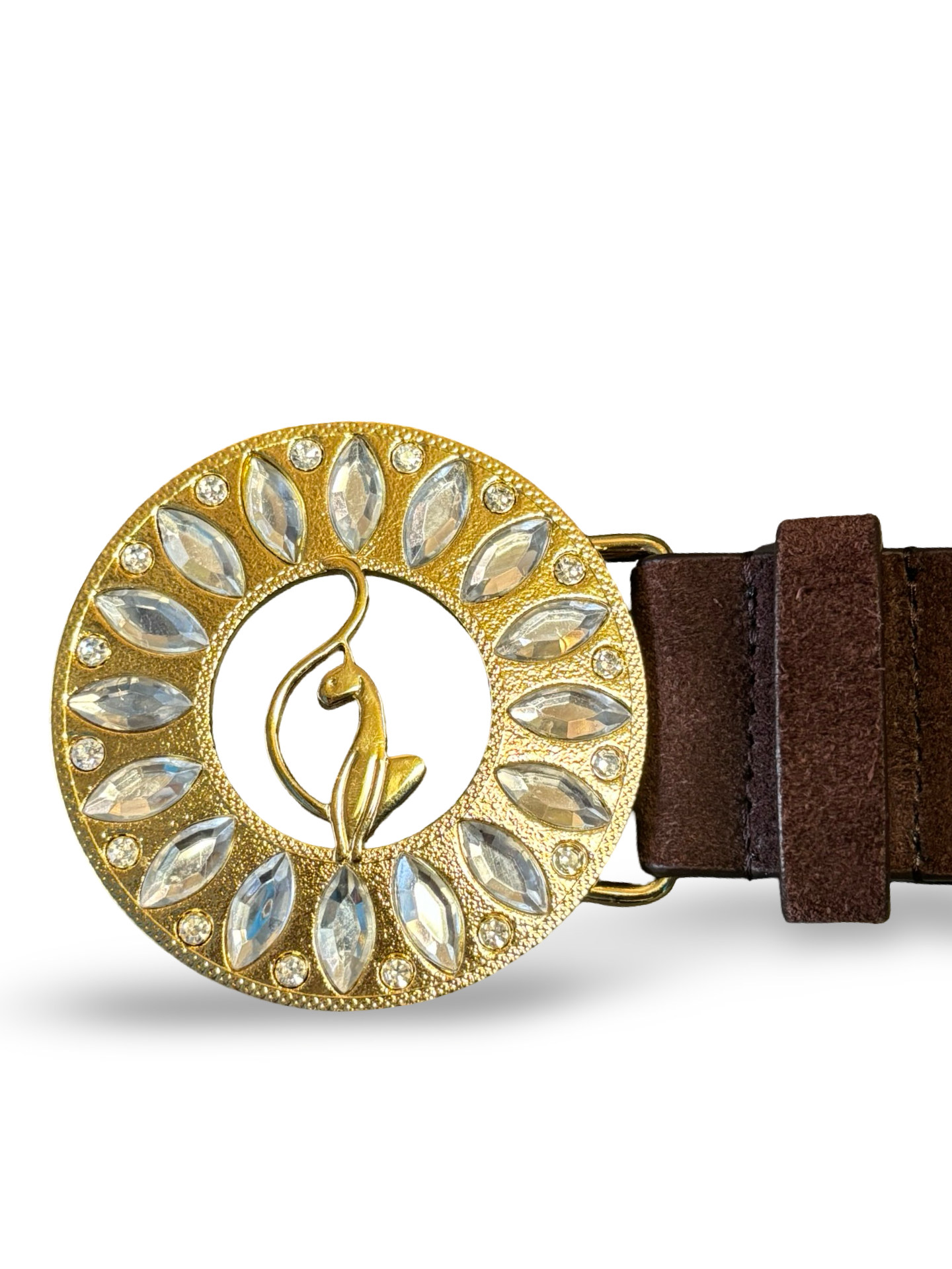 Vintage Y2K Baby Phat Rhinestone Studded Brown Suede Leather Belt Size L