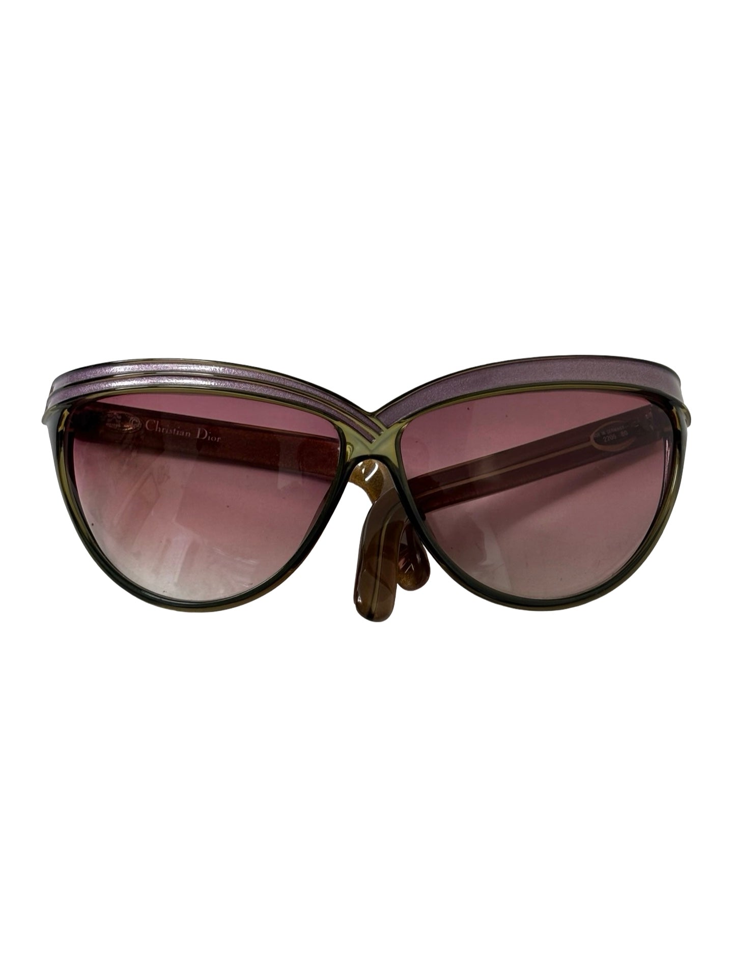 Vintage 1980s Christian Dior 2205 Purple Sparkle Wraparound Cat-Eye Shield Sunglasses