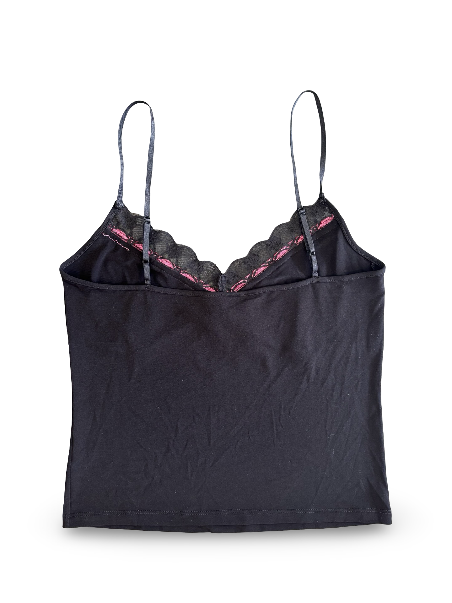 Vintage Black Tank Top w/ Lace & Poka Dot Ribbon Trim Size M