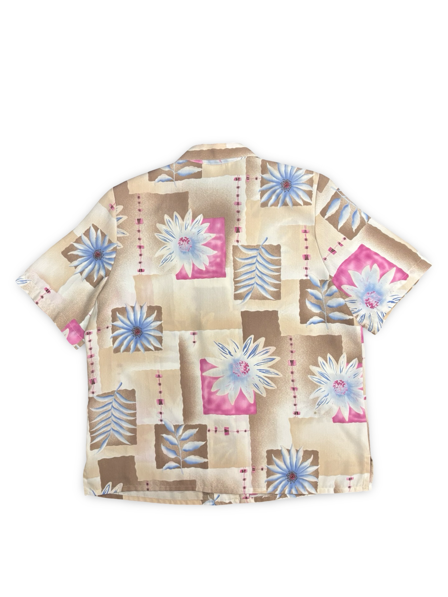 Vintage Alia Hawaiian Tropical Multi-Color Floral Geometric Patchwork Print Short-Sleeve Button-Up Shirt Size XL