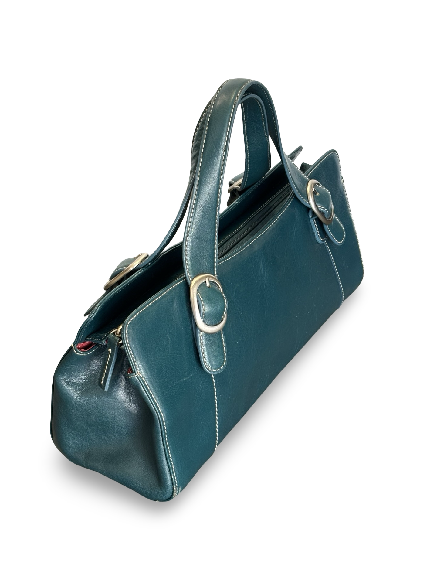 Vintage Y2K Nordstrom Dark Teal Leather Long Rectangular Purse