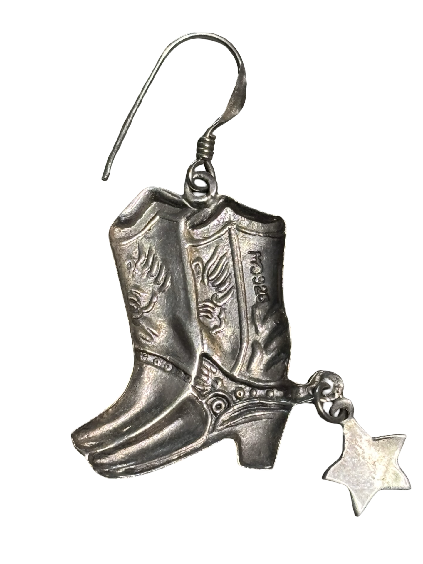 Vintage Sterling Silver Cowboy Boot Earrings with Dangle Star Spur