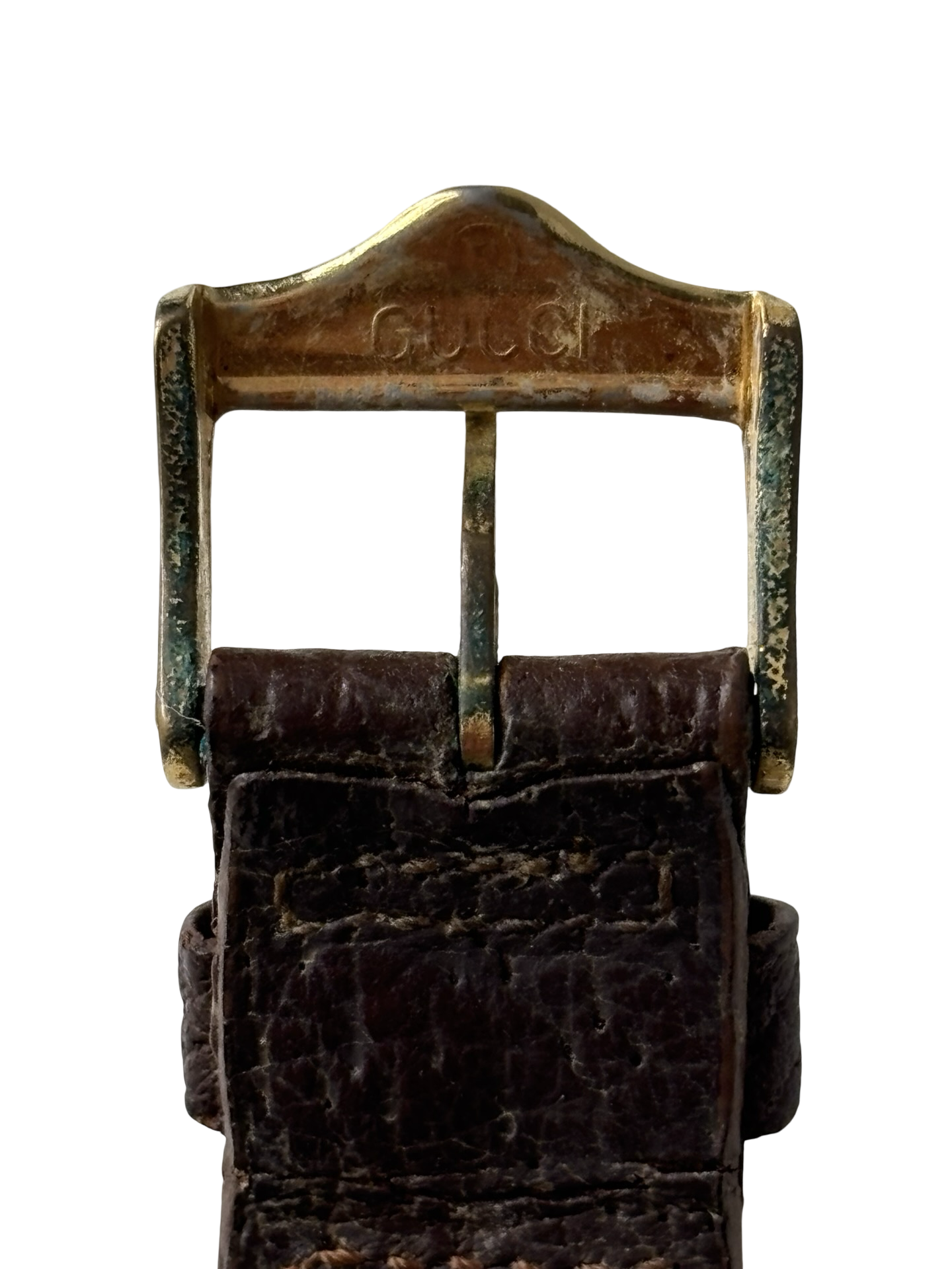 Vintage 1980s Gucci 2600L 18k Gold-Plated Rectangular Sherry Line Dial Watch w/ Original Brown Leather Band