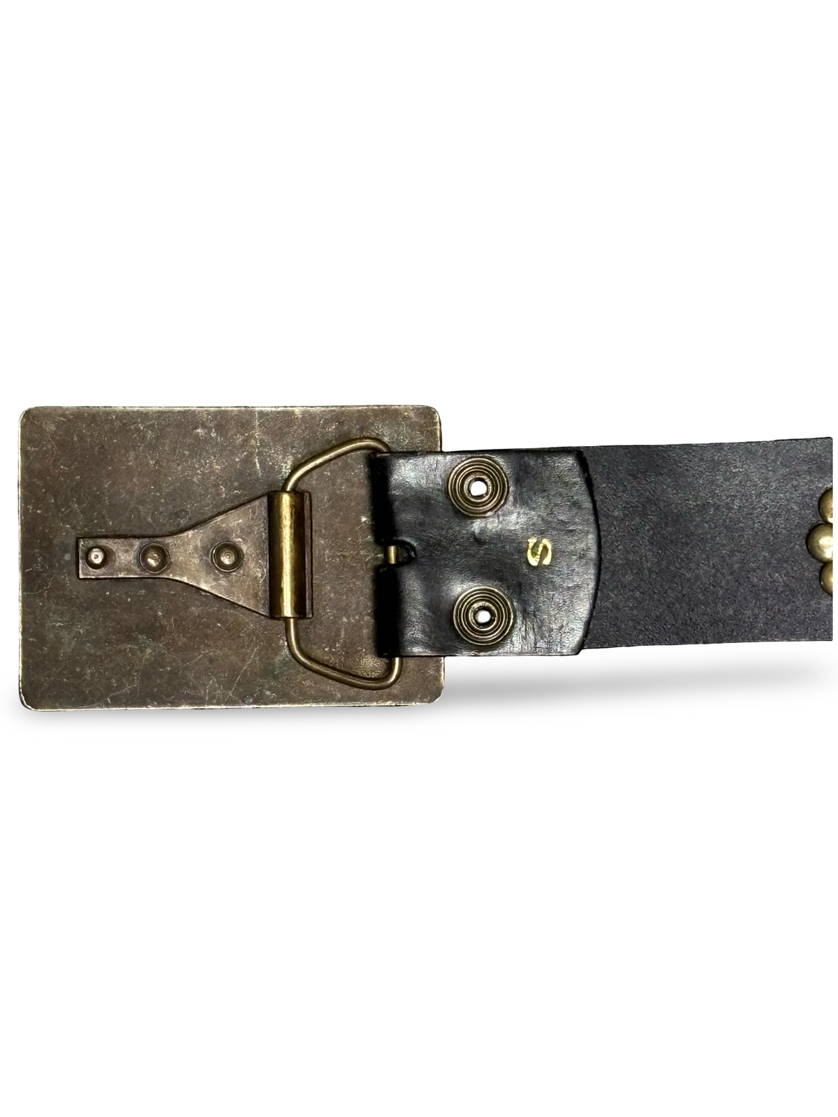 Vintage Leather‎ Studded Belt Brass Rose Buckle Boho Western S Vintage Wide Tan Studded Leather Belt With Brass Buckle  main image 2