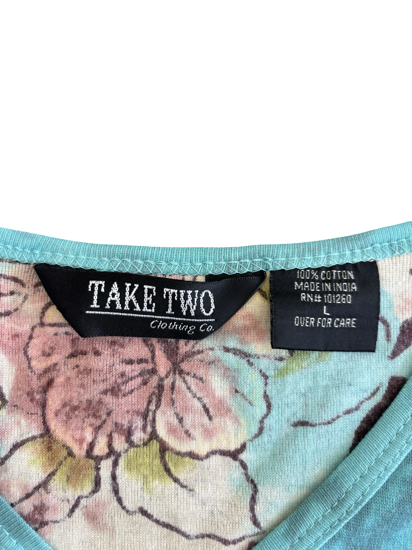 Vintage Teal Tye Dye Sequined Tropical V-Neck Graphic Tee Tank Top Size L