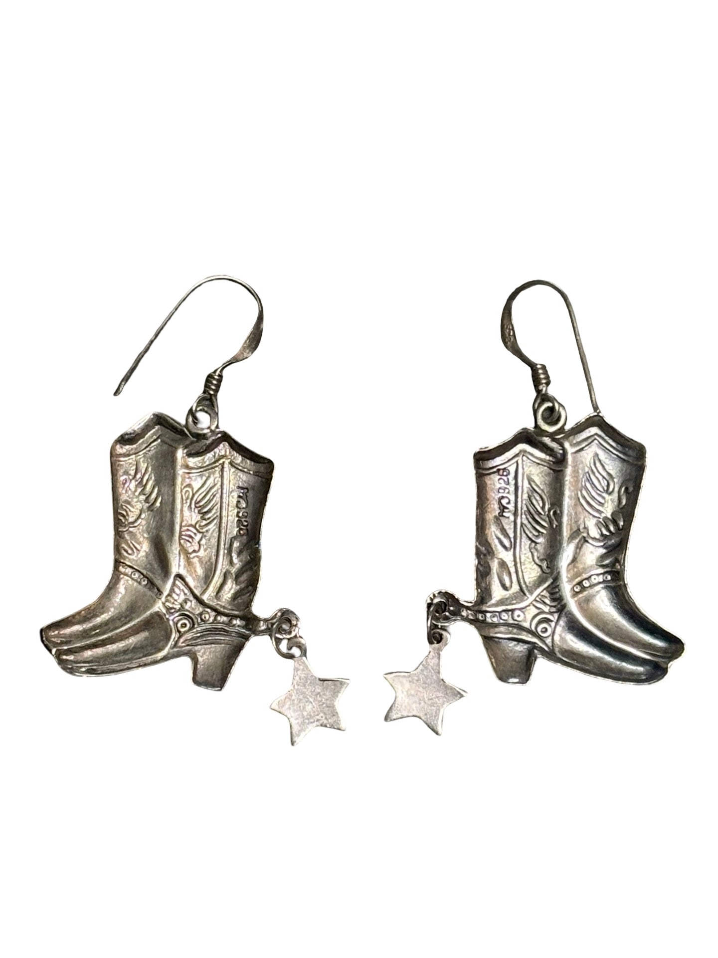 Vintage Sterling Silver Cowboy Boot Earrings with Dangle Star Spur