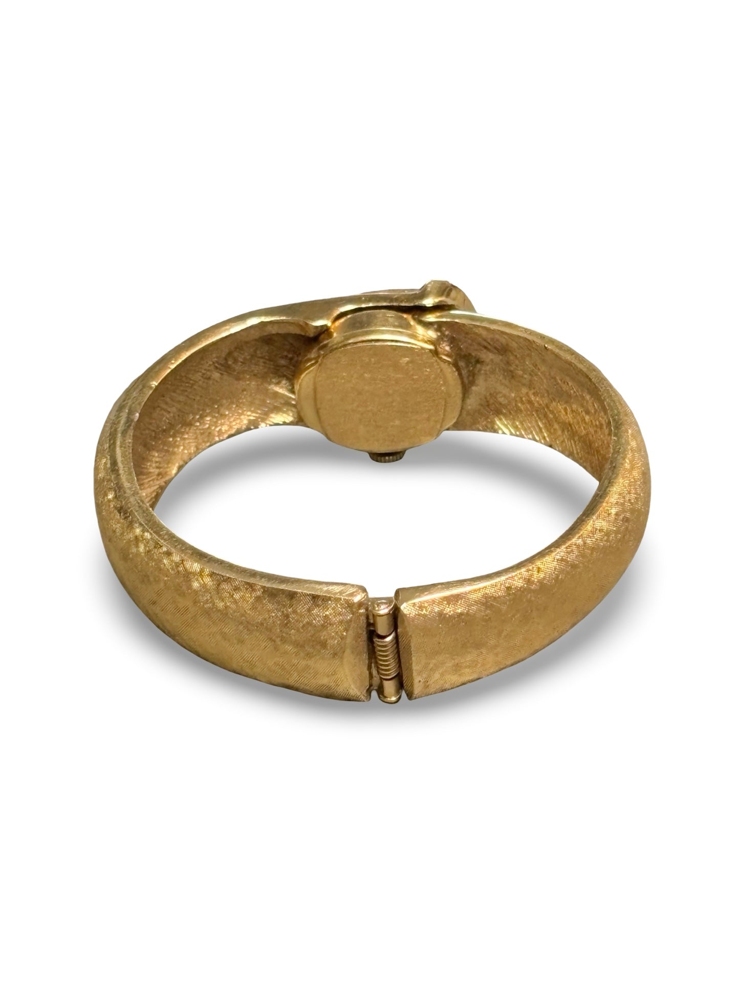 Vintage MCM 1950s Hawthorne Gold-Tone Clamper Cuff Bangle Hidden Swiss Watch